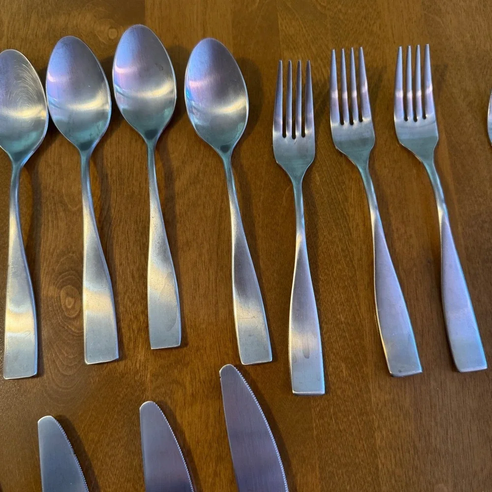 Gourmet Settings Flatware Set GS Stainless Silver Good Brushed Modern Cutlery